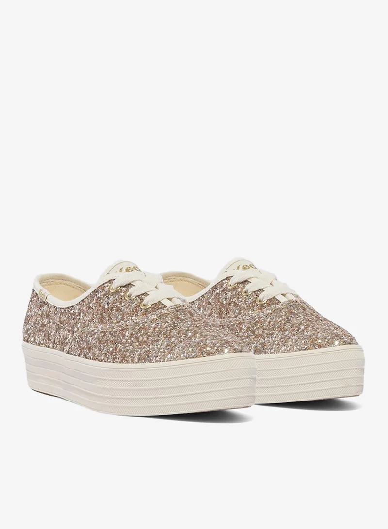 Keds gold Keds Women's Point Lace Up Platform Glitter Casual Sneaker Gold for Women | Best Price UAE